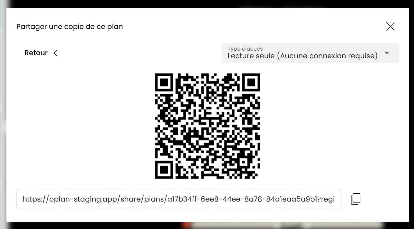 Fenêtre de partage avec code QR